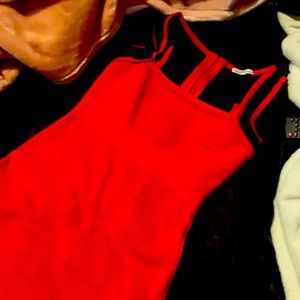 Charlotte russe red body con mini dress with black mesh details and back zipper